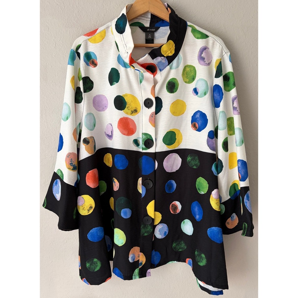 Ali Miles Womens Polka Dot Color Block Button Front Tunic Top 3X Artsy Colorful